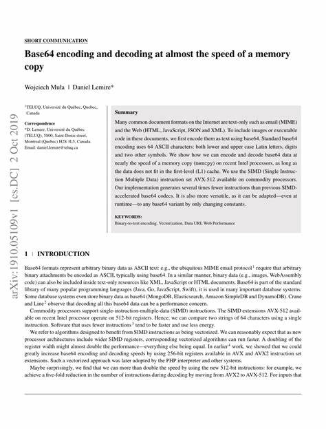 Base64 encoding and decoding at almost the speed of a memory copy (2019)