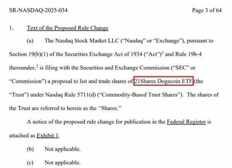 Nasdaq Files for Rule Change to List 21Shares Dogecoin ETF