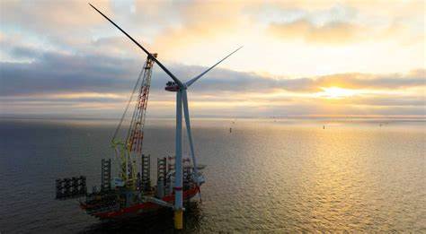 The first giant 15 MW turbine is up at Germany's largest offshore wind farm