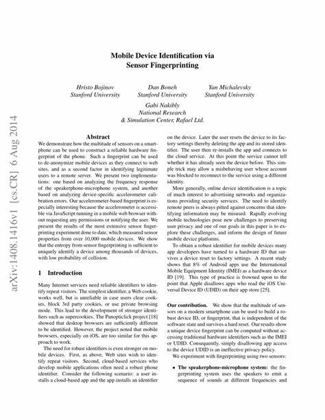 Mobile Device Identification via Web Browser and Sensor Fingerprinting (2014)