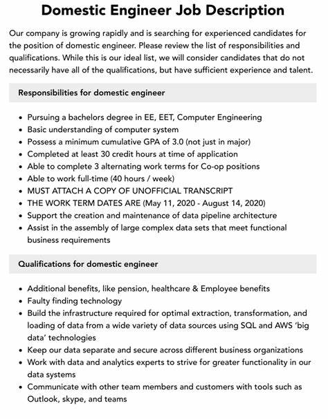 Domestic Engineer Job Description