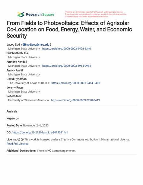 Impacts of agrisolar on the food–energy–water nexus and economic security
